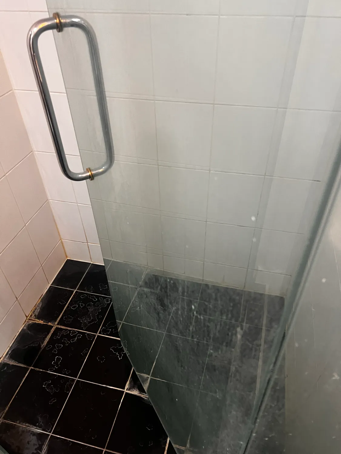 Shower screen near handle before cleaning