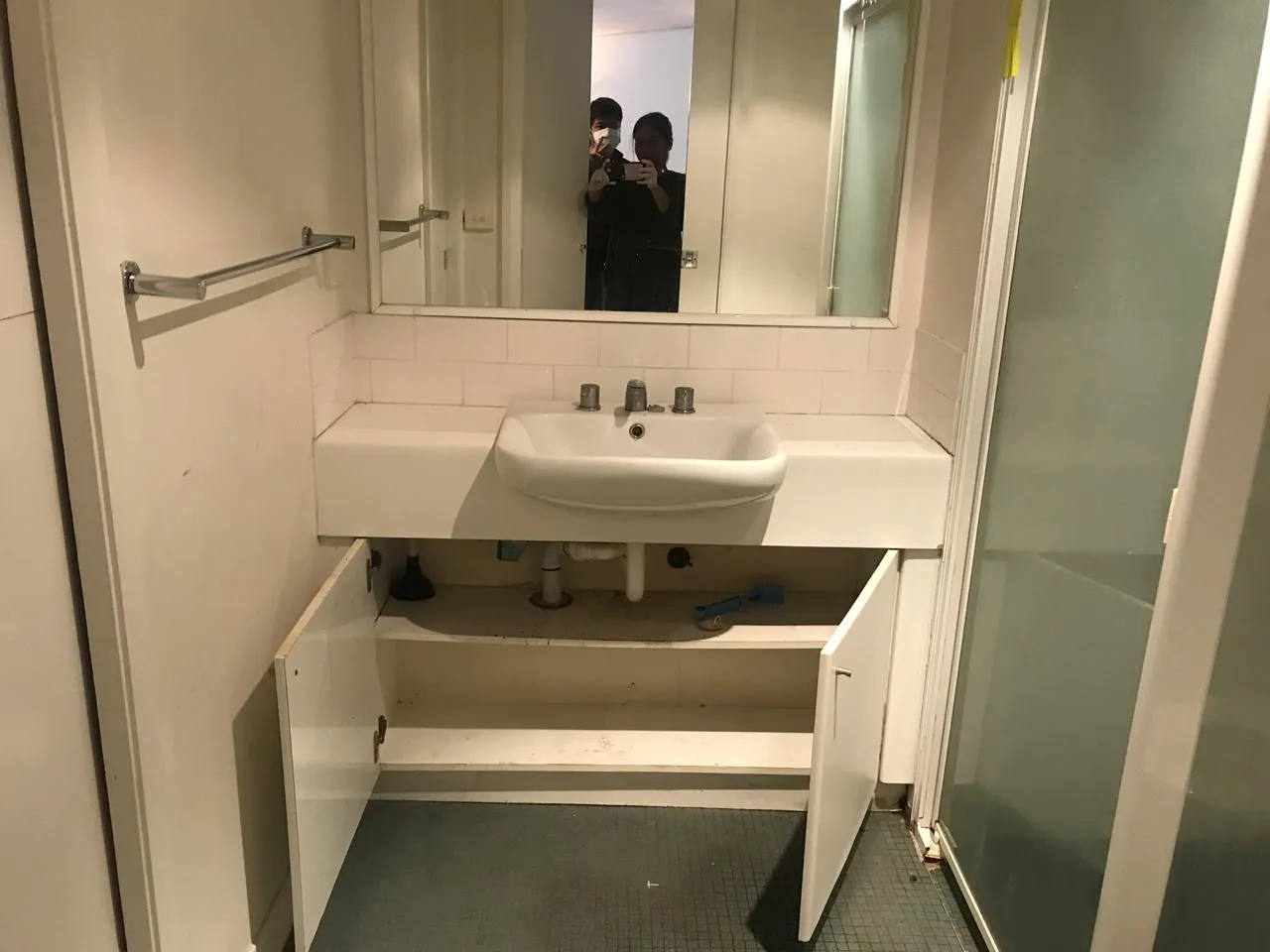 Bathroom vanity before cleaning