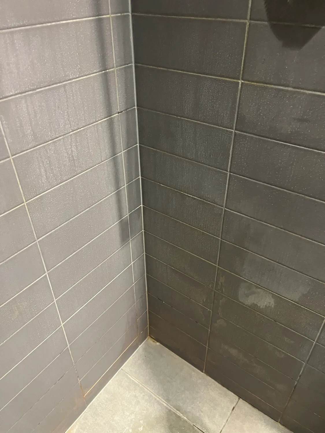 Shower tiles before cleaning