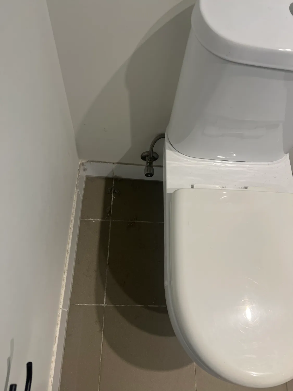 Toilet base and floor tiles before cleaning