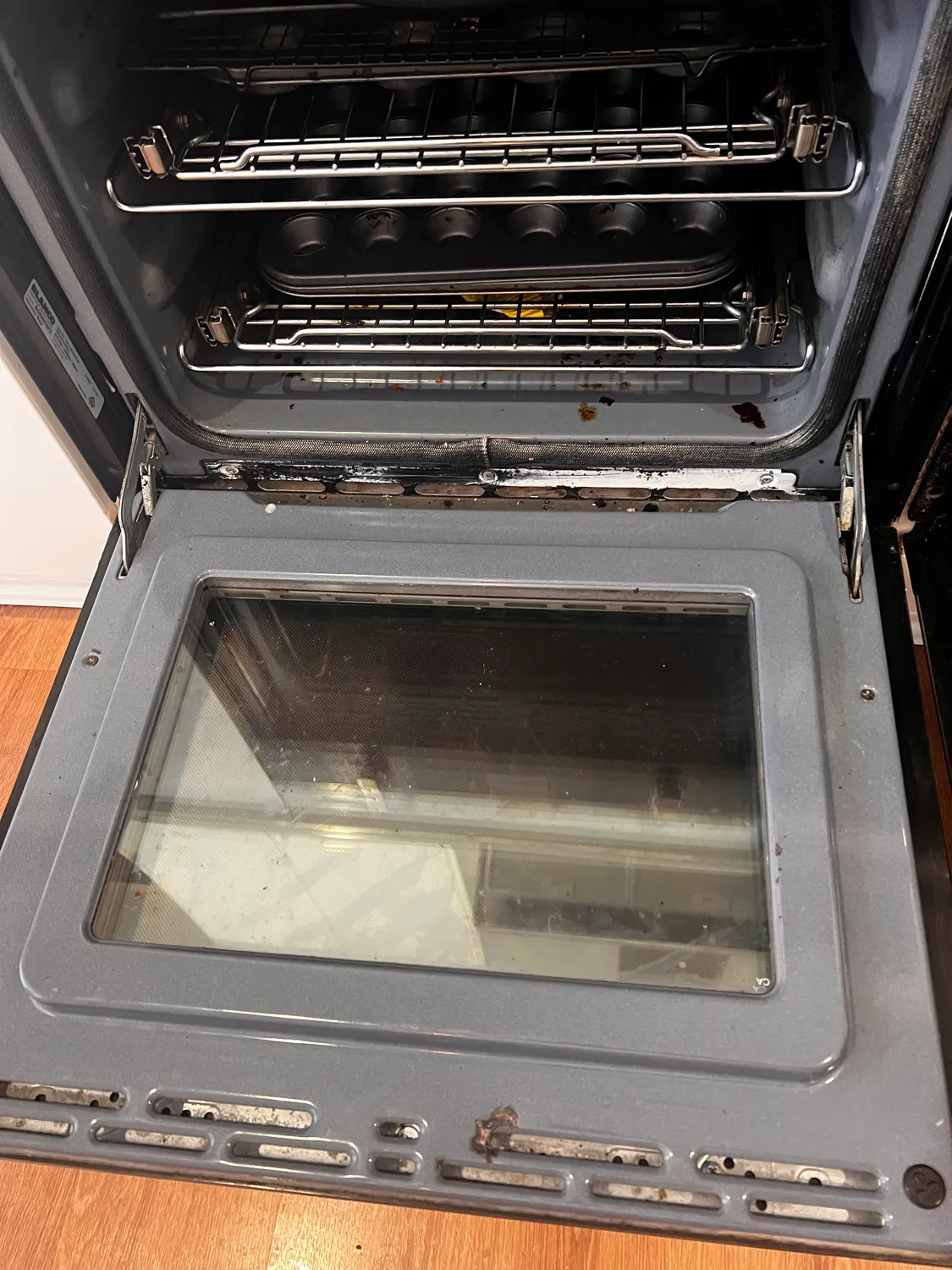 Oven interior open before cleaning