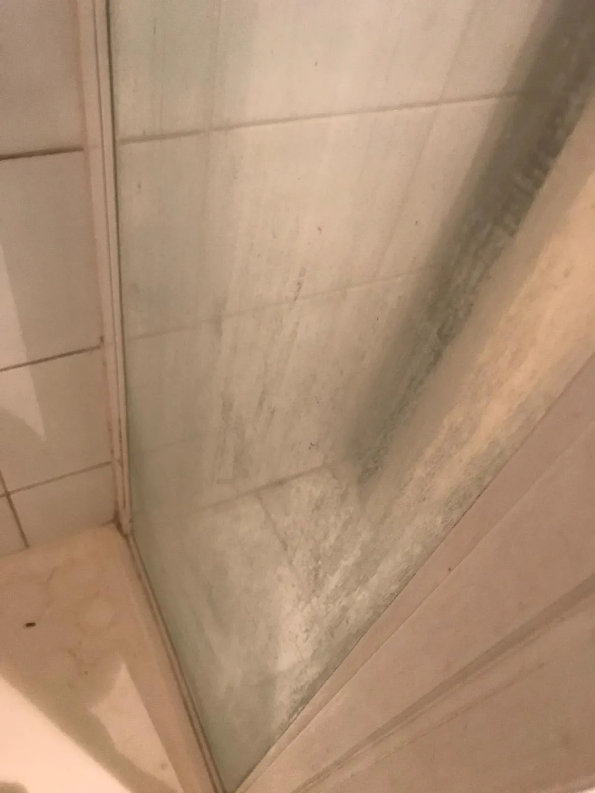 Shower glass door before cleaning
