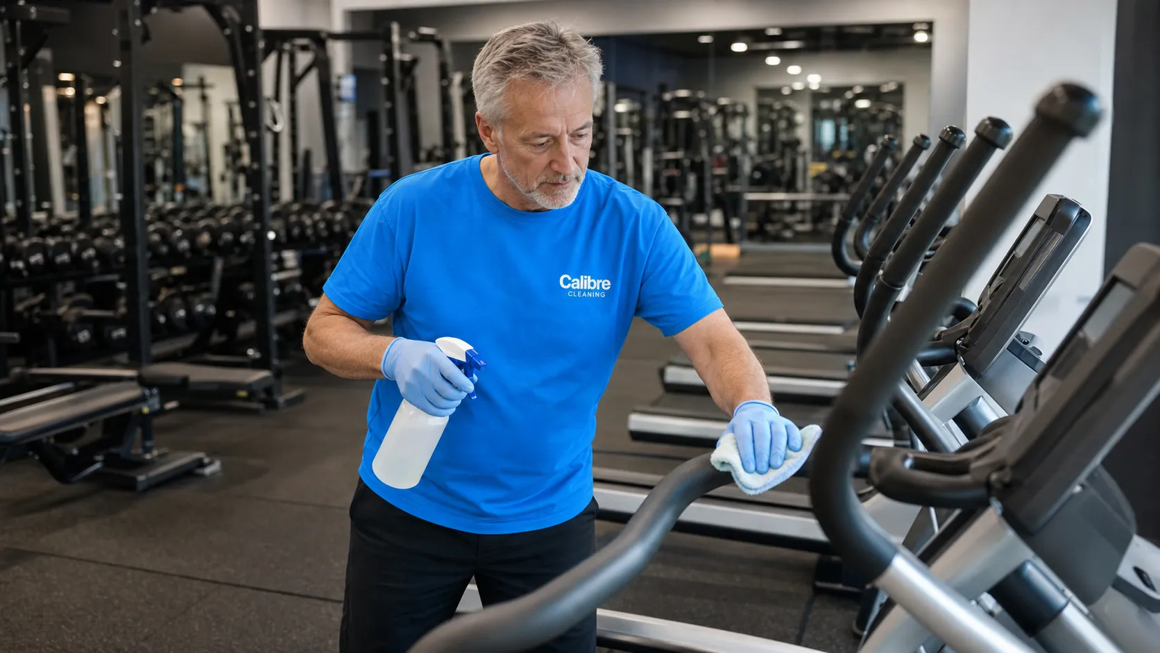 Gym equipment and health studio sanitised by commercial cleaners for member safety