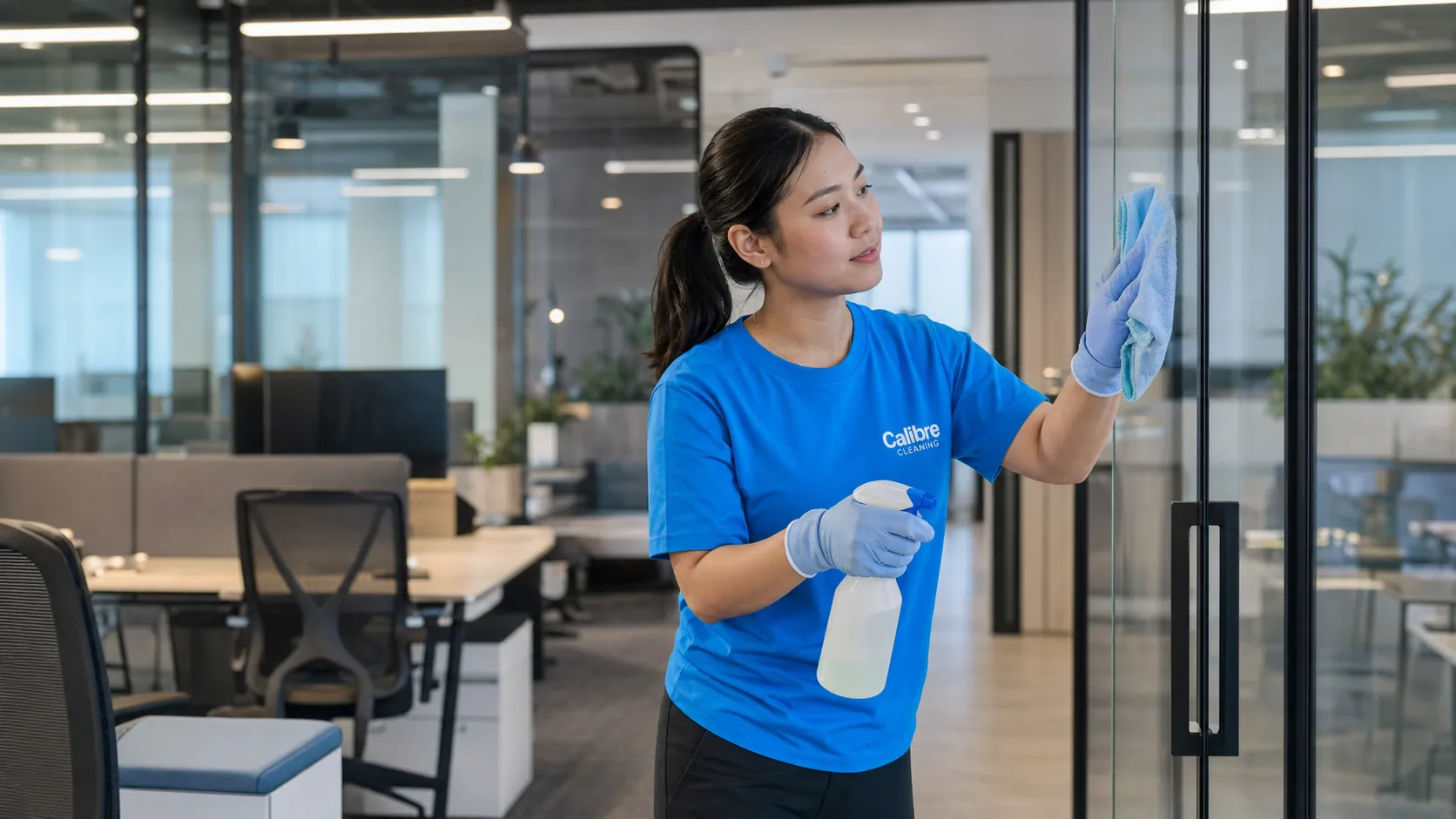 Open plan office space serviced by Calibre Cleaning commercial cleaners