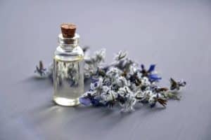 Lavender essential oil in a small bottle